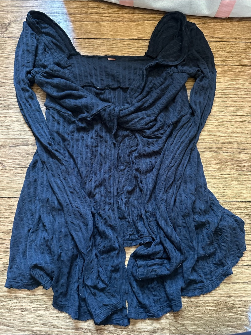 Free People Navy Long-Sleeve Ribbed Open Cardigan